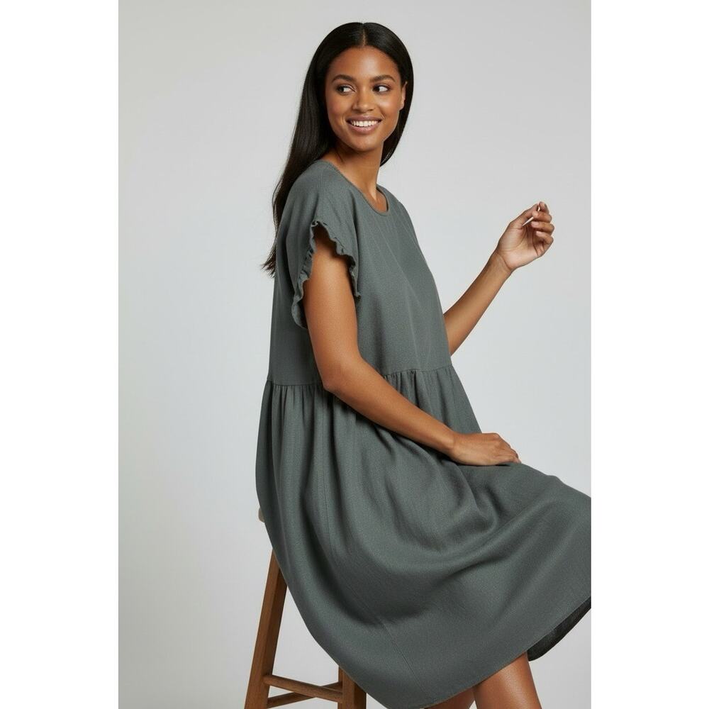 Sonoma Womens Gray Ruffled Cap Sleeve Linen Blend Dress Size XL Comfortable